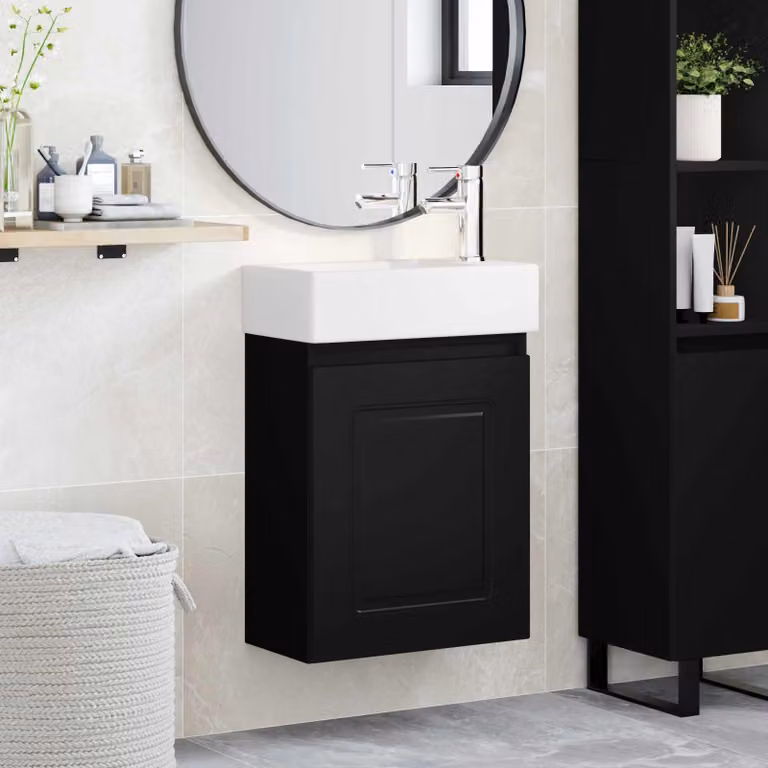 Mobile bagno moderno vidaXL con rubinetto, nero, L: 45,5 cm, P: 22,5 cm, H: 84 cm