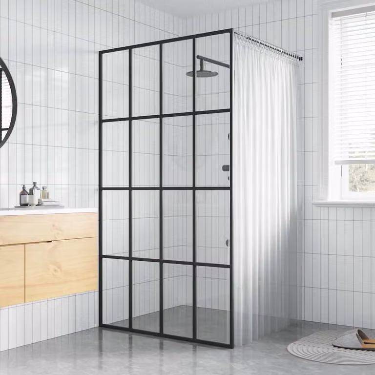 Cabina doccia a nicchia vidaXL in vetro temperato trasparente con profili neri L 100 cm x H 195 cm
