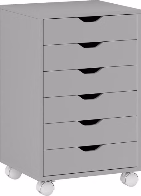 Cassettiera da scrivania HOMCOM con 6 cassetti e ruote, mobile moderno per ufficio e casa, Grigio