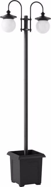 Lampione Solare da Giardino Outsunny con Fioriera e 2 Testate, Impermeabile IP44, Altezza Regolabile, Colore Nero