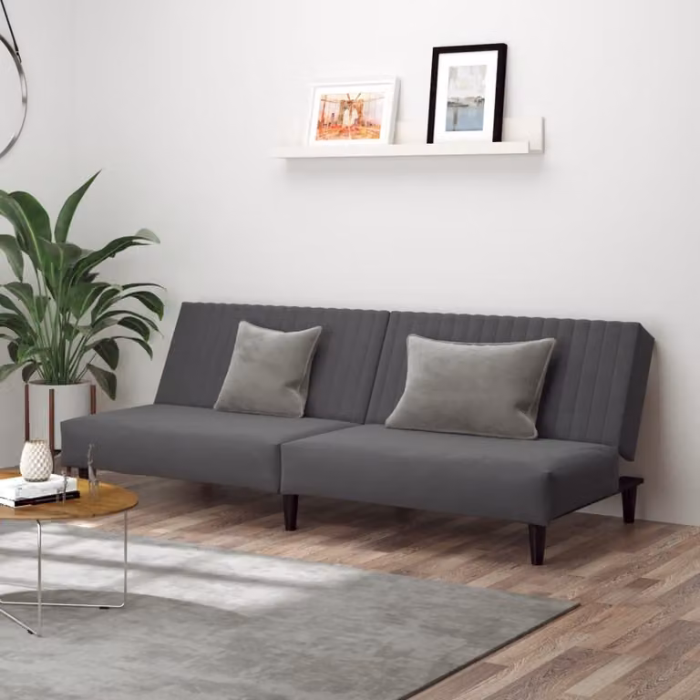 vidaXL Divano Letto Click-Clack in Velluto Grigio con Struttura in Legno Solido e Poggiatesta Regolabile, Dimensioni Letto: 90 x 200 cm