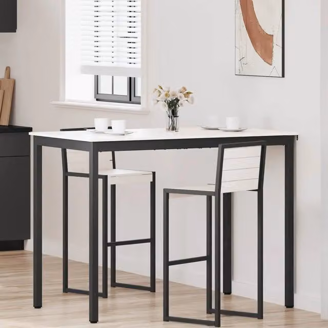 Tavolo da bar rettangolare vidaXL in pino massello e metallo bianco L: 140 cm, P: 80 cm, H: 105 cm