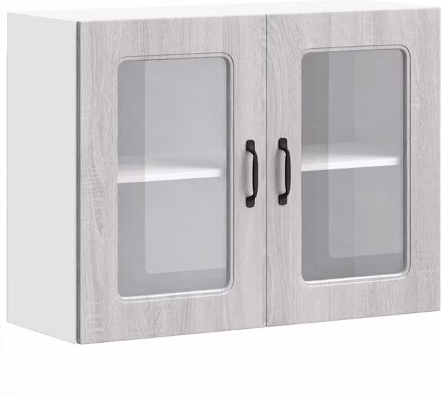 Pensile da cucina moderno HELLOSHOP26 in legno composito grigio con ante in vetro L: 80 cm, P: 31 cm, H: 60 cm