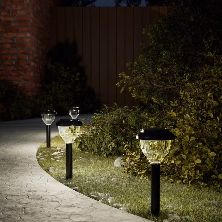 Set di 4 luci solari LED vidaXL per percorsi da giardino con picchetti, multicolore RGBW e bianco caldo, con sensore crepuscolare e protezione IP44
