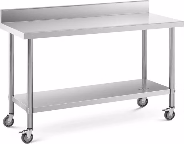 Tavolo da lavoro professionale Premium HELLOSHOP26 in acciaio inox color argento con alzatina, portata 160 kg, L: 150 cm, P: 60 cm