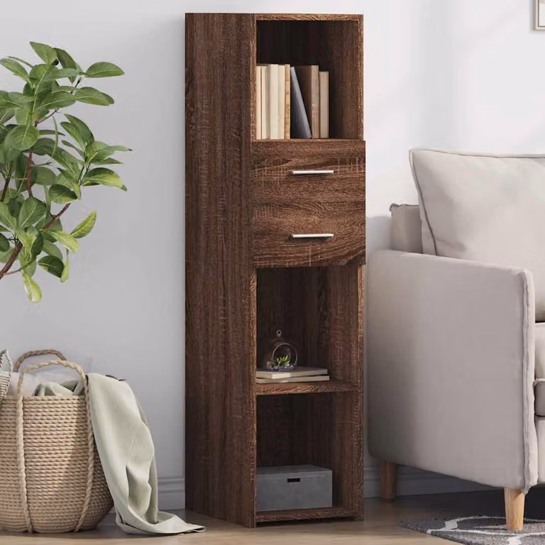 Credenza moderna vidaXL in legno di rovere marrone con ripiani aperti L/P/H: 124 x 30 x 42,5 cm