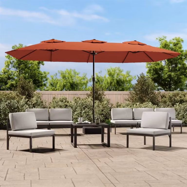 vidaXL Ombrellone a Doppia Testa con LED Colore Terracotta L: 449 cm, H: 265 cm