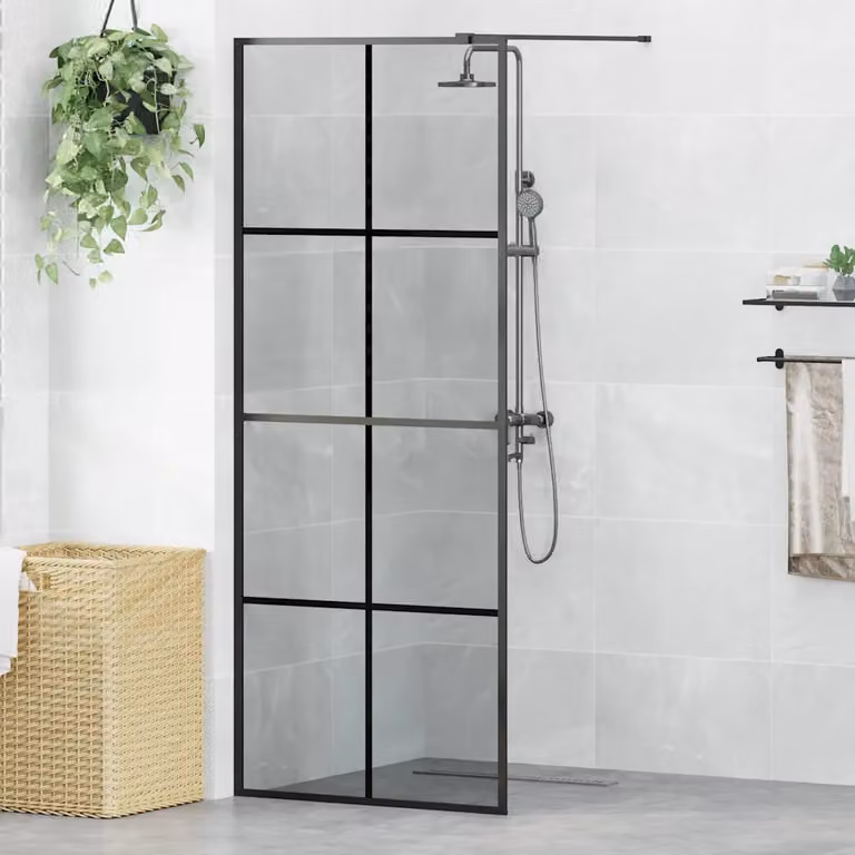 Parete Doccia Walk-in vidaXL in Vetro Temperato Trasparente con Profilo Nero L: 80 cm, H: 195 cm