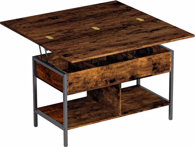 Tavolino da salotto HOMCOM sollevabile ed estensibile con vano nascosto, Marrone rustico, L 98 x P 49 x H 55 cm