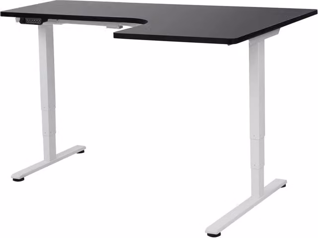 Scrivania angolare elettrica regolabile in altezza BELIANI con piano bianco e nero in stile moderno L 160 x 59 cm