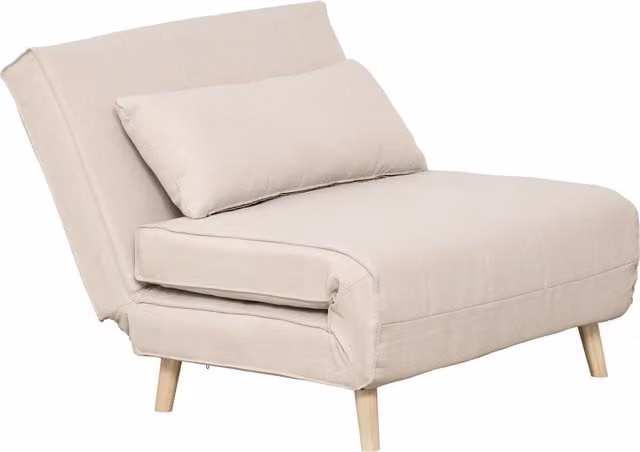 Poltrona Letto 3 in 1 HOMCOM Moderna con Schienale Reclinabile in 6 Posizioni, Imbottitura Spessa e Cuscino, Beige, L 94 x P 78 x H 80 cm