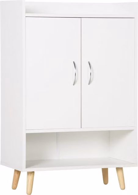 Scarpiera moderna Homcom bianca con ripiano aperto e 3 mensole interne L: 60 cm, P: 30 cm, H: 92 cm