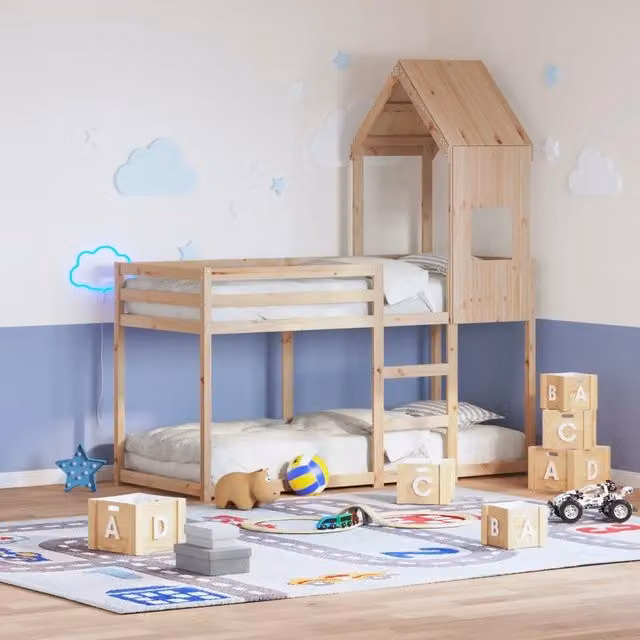 vidaXL Letto a Castello per Bambini in Legno di Pino Marrone L/P/H: 190 x 90 x 195,5 cm