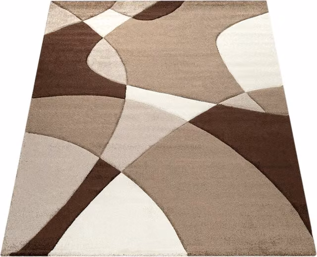 Tappeto moderno Diamora geometrico con effetto alto-basso, multicolore (marrone, nero, bianco, grigio), L: 300 cm, P: 80 cm