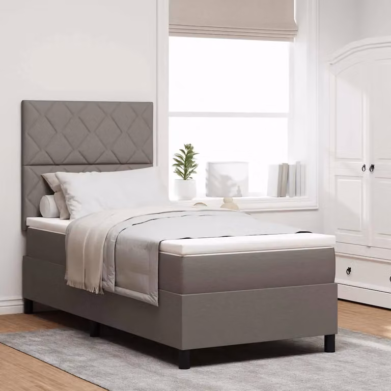 Letto a molle con testiera Talpa vidaXL in tessuto beige o grigio, L/P/H: 90 x 200 cm