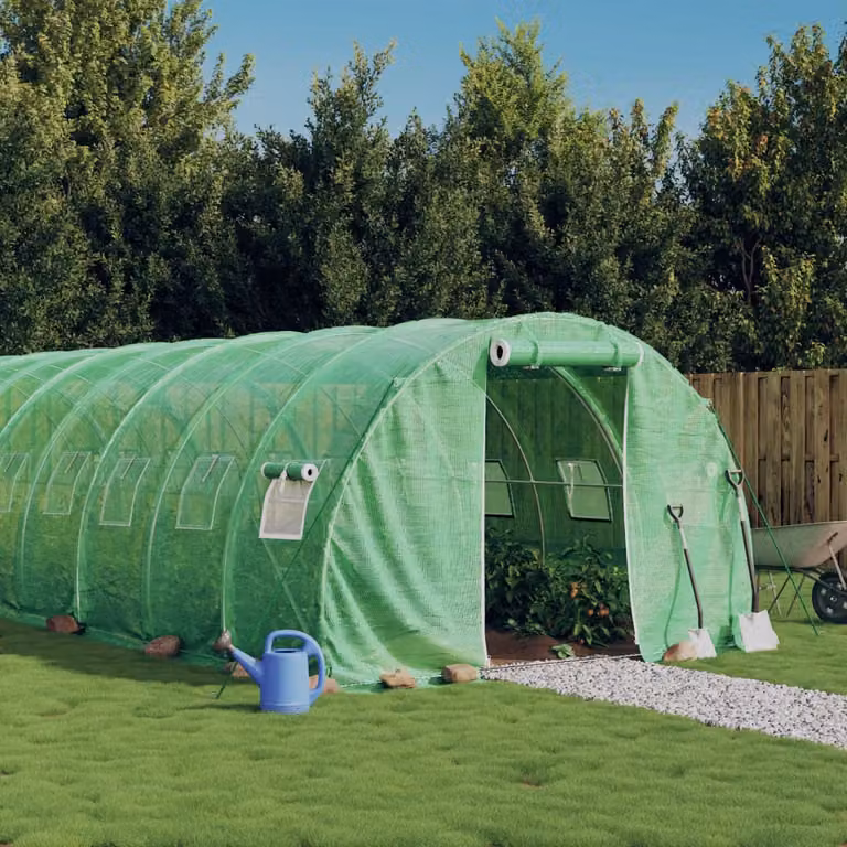 vidaXL Serra con Telaio in Acciaio Galvanizzato Verde 42 m² L: 14 m, P: 3 m, H: 2 m