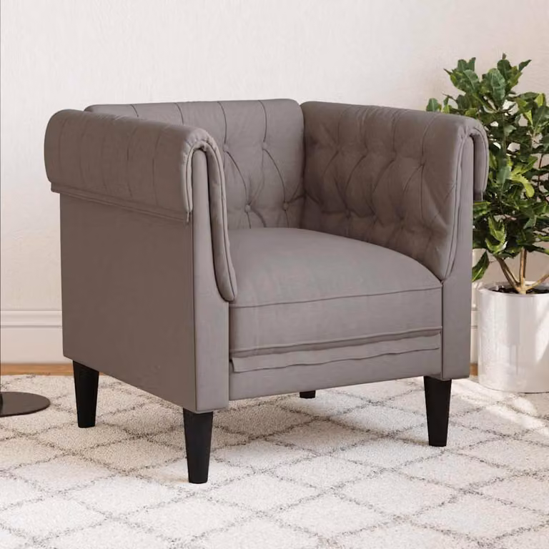 Poltrona Chesterfield vidaXL in tessuto beige e grigio con struttura in legno e imbottitura in schiuma