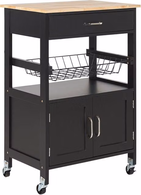 Carrello da cucina moderno BELIANI in legno e MDF nero con cassetti e armadietto, L: 58 cm, P: 40 cm, H: 90 cm