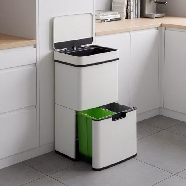 Pattumiera Automatica Venna con Sensore a 3 Scomparti Capacità 72 L Beige en.casa