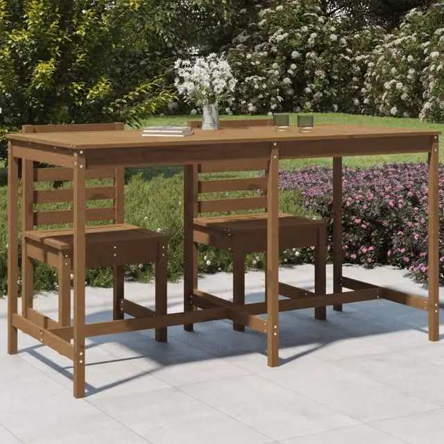Tavolo da giardino rettangolare vidaXL in legno di pino marrone L: 203,5 cm, P: 90 cm, H: 110 cm
