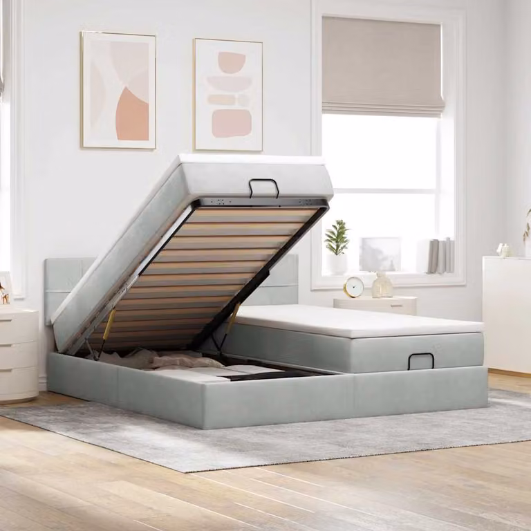 Struttura Letto con Contenitore a Sollevamento vidaXL in Velluto con Materasso L/P/H: 203 x 160 x 88 cm