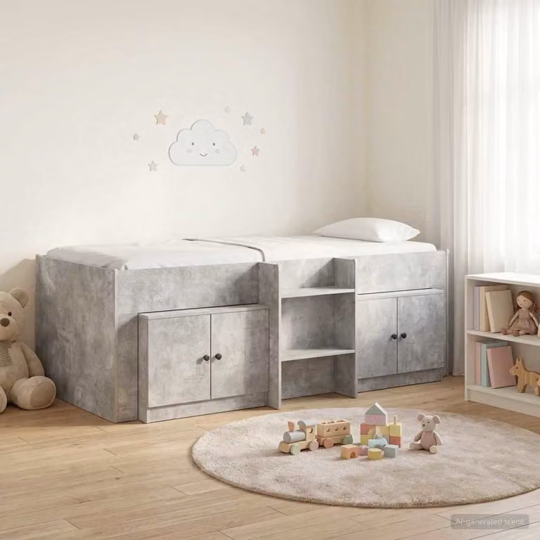 vidaXL Struttura Letto Loft con Mobile e Scomparti Laterali in Legno MDF Grigio H: 203 x L: 90 x P: 200 cm