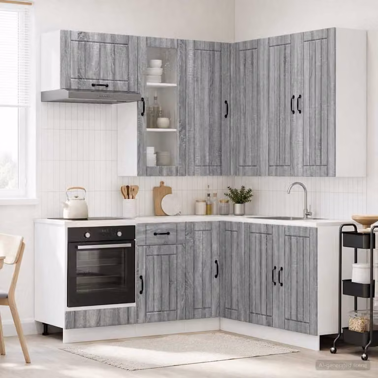 Unità Cucina vidaXL LUCCA 8 Pezzi Sonoma Grigio in Legno Ingegnerizzato con Ante in Vetro