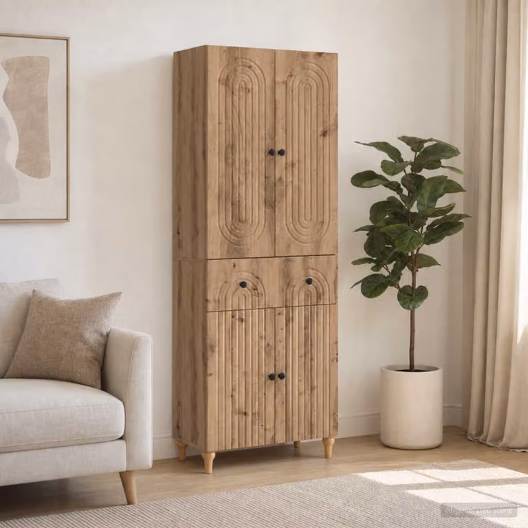 Set di 2 armadi moderni vidaXL in legno ingegnerizzato color rovere marrone con ante a battente e ripiani interni L/P/H: 90.0 x 34.5 x 66.0 cm