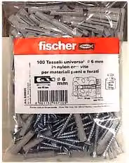 Fischer Tasselli Universali in Nylon Grigio da 6 mm, Confezione da 100 Pezzi