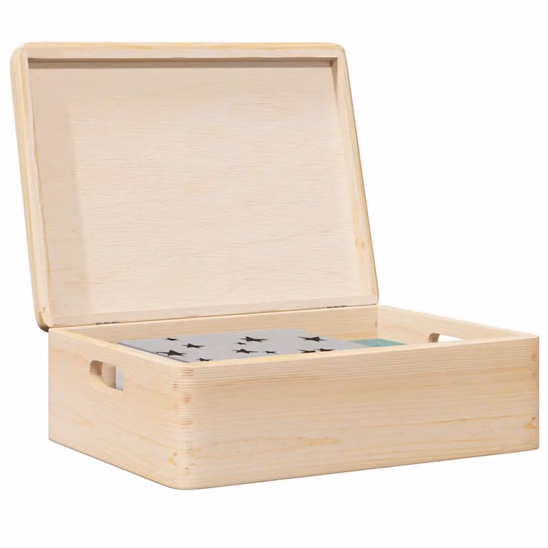 Scatola in legno con coperchio e manici vidaXL, colore marrone e beige, L: 40 cm, P: 30 cm, H: 13 cm