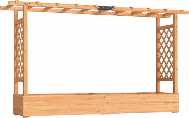 Fioriera rialzata Outsunny con traliccio laterale e superiore in legno naturale, L: 200 cm, P: 44 cm, H: 113,5 cm