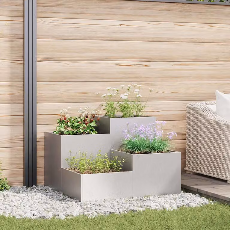 Vaso da giardino vidaXL in acciaio inossidabile Argento L: 80 cm, P: 80 cm, H: 60 cm