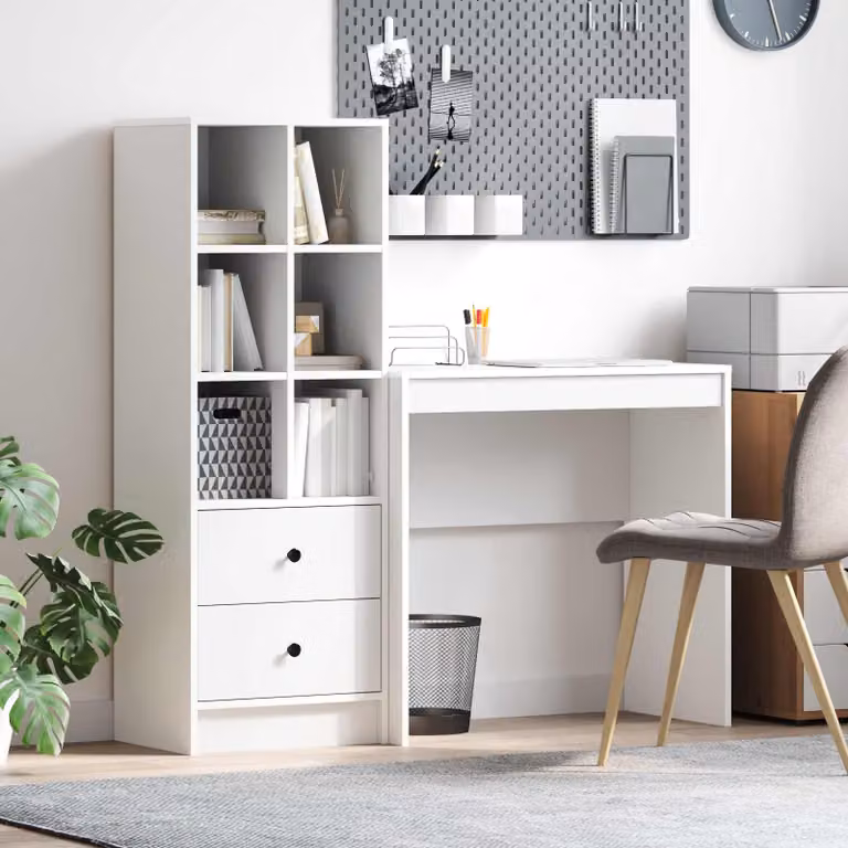 Set di 2 Scrivanie con Scaffale vidaXL Bianco Moderno in MDF Laccato L: 125,5 cm, P: 40 cm, H: 127 cm