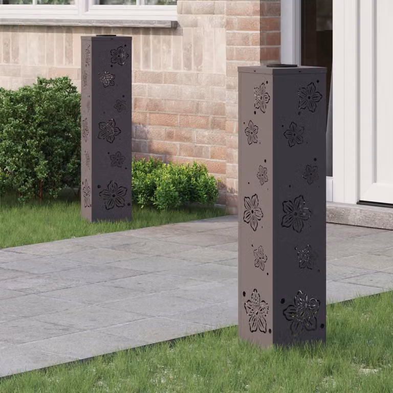 Set di 2 faretti LED solari vidaXL per sentieri e giardino, colore nero, con luce bianco caldo, H x L x P: 80 x 18 x 18 cm