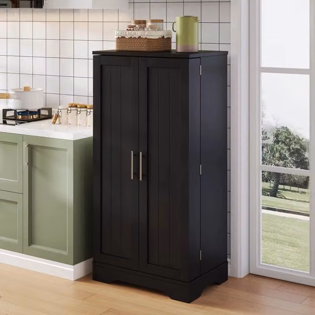 Armadio da Cucina Minimal con Luce LED Sensoriale e 2 Ante, Ripiani Regolabili, Nero, L: 120 cm, P: 40 cm, H: 60 cm