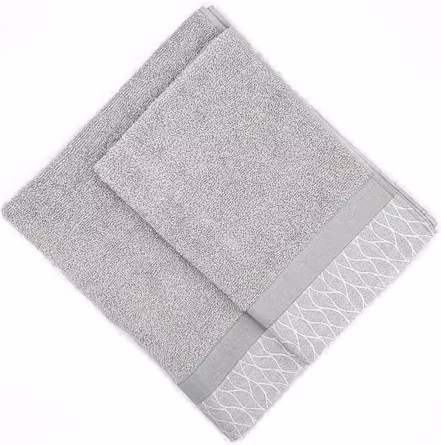 Set di 2 asciugamani Ventotene Ipersan in cotone grigi con bordo decorativo