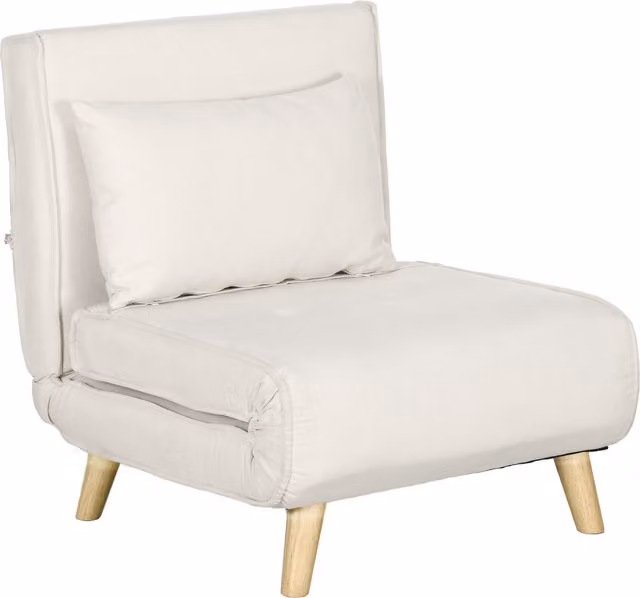 Poltrona Letto 2 in 1 HOMCOM in Tessuto Effetto Lino Beige con Schienale Regolabile e Cuscino, L 71.75 x P 78.1 x H 78.7 cm