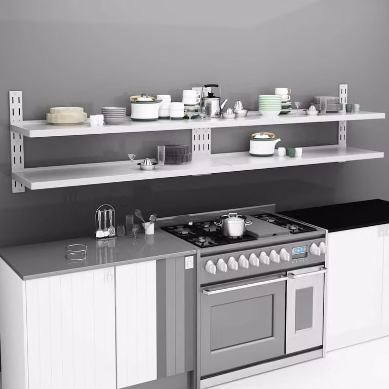Set di 2 Mensole Galleggianti a 2 Livelli vidaXL in Acciaio Inox, Design Moderno per Cucina, L: 300 cm, P: 30 cm