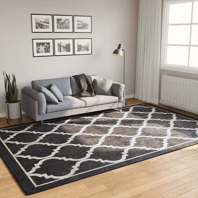 Tappeto moderno lavabile vidaXL in poliestere con motivo marocchino, nero e bianco, L 190 cm x P 300 cm