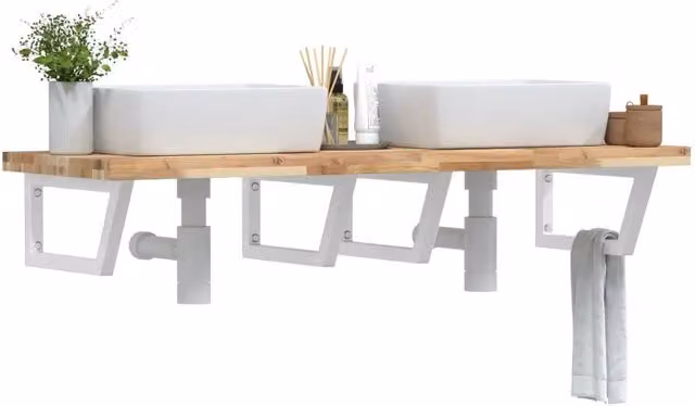 Ripiano a parete per lavabo vidaXL in legno di acacia e metallo, marrone e bianco