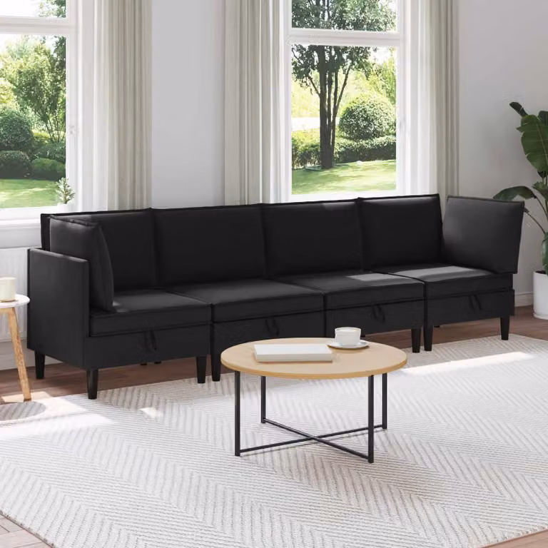Set di mobili per il soggiorno vidaXL composto da 4 pezzi in tessuto nero con design moderno a forma di L e orientamento a destra