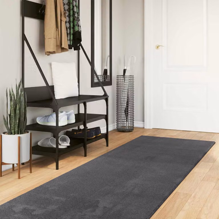 Tappeto moderno vidaXL HUARTE Antracite in poliestere, lavabile e antiscivolo, L: 750 cm x P: 80 cm
