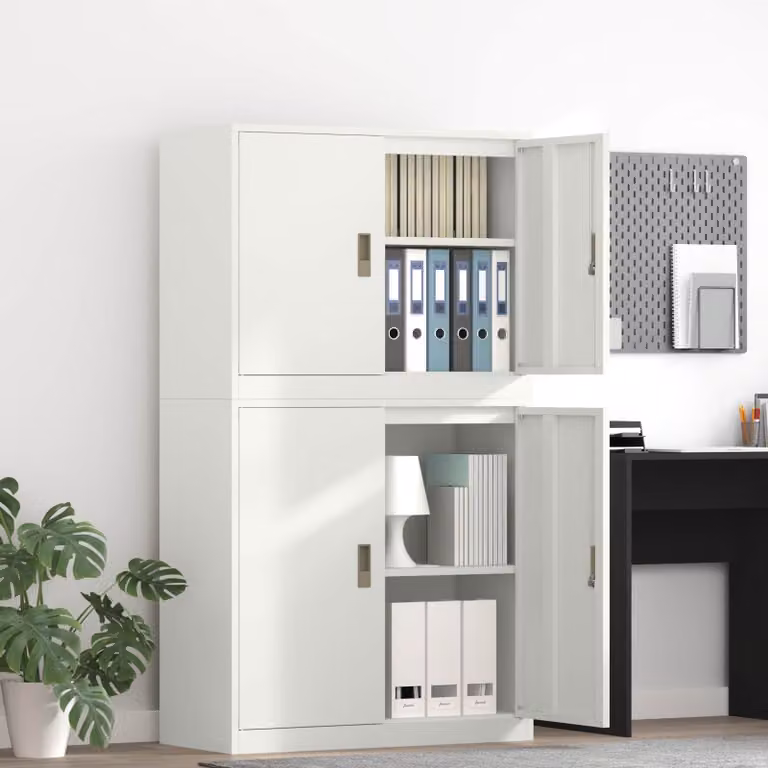 Set di 2 armadi vidaXL in metallo bianco con ante a battente e serratura, L/P/H: 90 x 40 x 175 cm