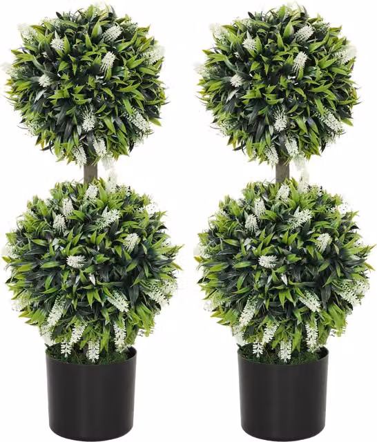 Set di 2 piante artificiali HOMCOM con vaso verde e bianco, resistenti ai raggi UV, Altezza: 70 cm