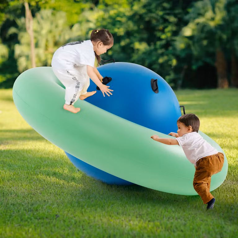 Giostra gonfiabile a pianeta Costway per bambini con scivolo e 6 maniglie, Verde e Multicolore