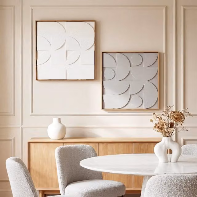 Decorazione Parete 3D XYLO in Legno e Plastica, Design Geometrico Astratto Bianco, Set di 2 Pezzi per Soggiorno e Camera