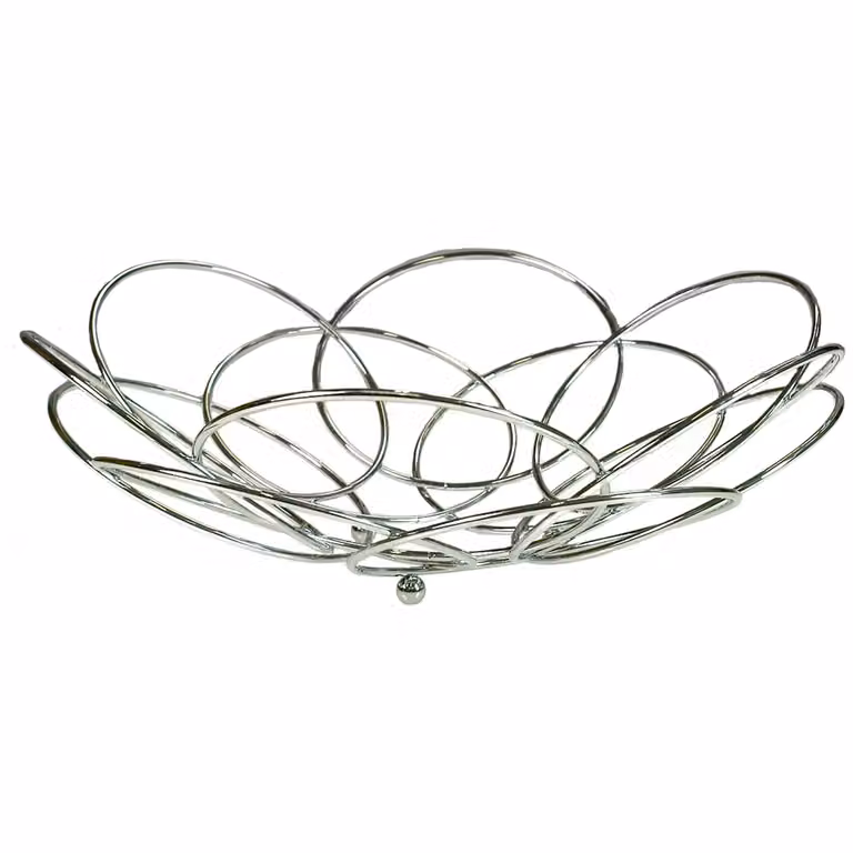 Centrotavola a ciotola GUSTO CASA in metallo cromato argento, design moderno e rotondo, Diametro: 36 cm, Altezza: 12 cm