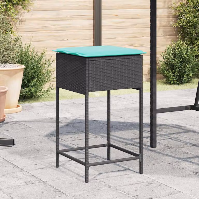 Set di 2 sgabelli da giardino vidaXL in polyrattan nero con cuscini turchesi e coperture rimovibili