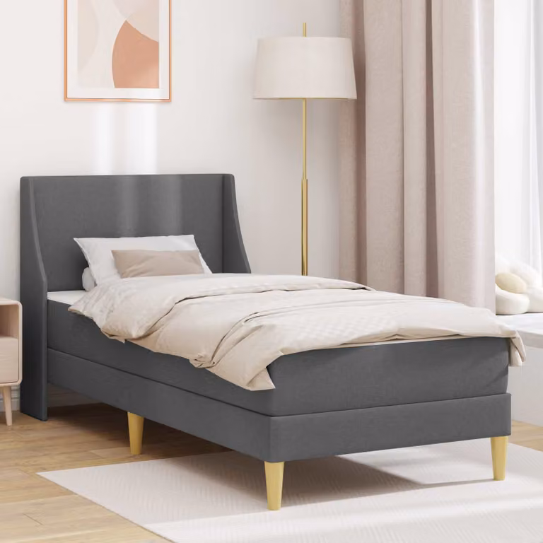 Letto moderno vidaXL con materasso in schiuma, struttura imbottita in tessuto grigio, L/P/H: 90 x 200 x 94 cm