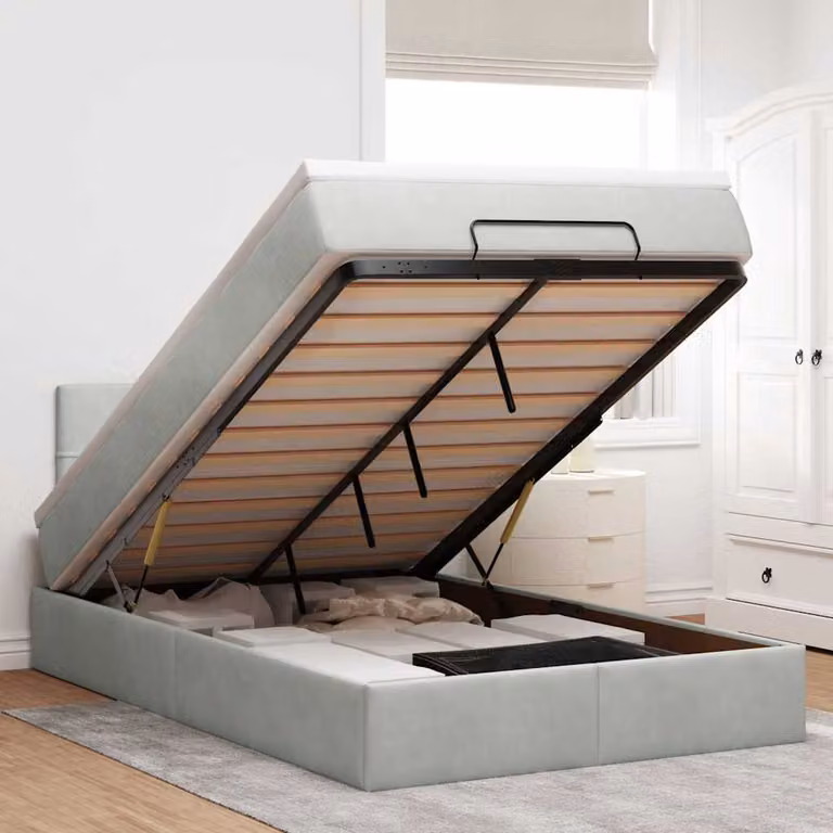 vidaXL Struttura Letto con Materasso e Contenitore a Sollevamento in Velluto, L/P/H: 200 x 120 x 88 cm